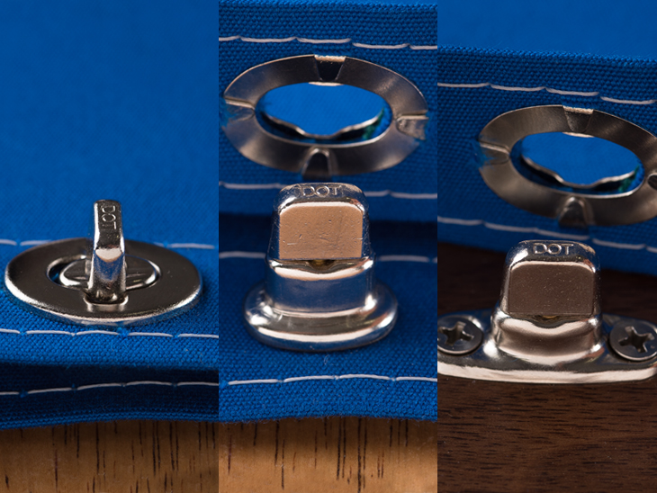 Use twist lock fasteners for cloth-to-cloth or cloth-to-surface applications.